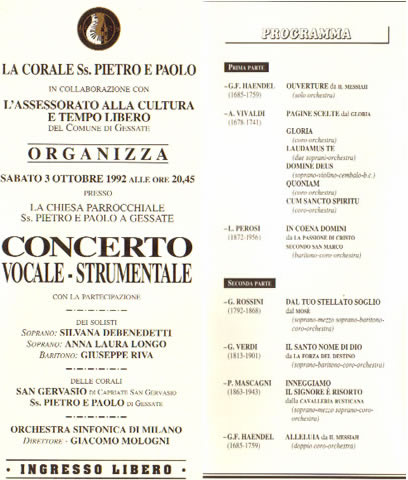 Il programma del primo Concerto d'Autunno