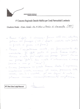 Valutazione del M° Don Gian Luigi Rusconi