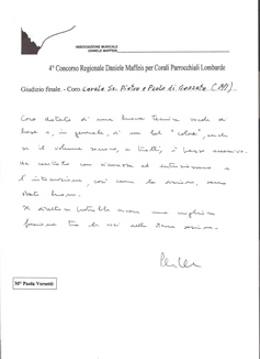 Valutazione del M° Paola Versetti