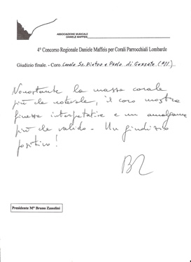Valutazione del M° Bruno Zanolini